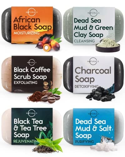 O NATURALS 100% Natural Bar Soap - Gift Set - Organic Ingredients & Essential Oils - Spa Gifts for Women & Men, Body Wash & Face Soap - 6PC Black Soap Collection - Image 1