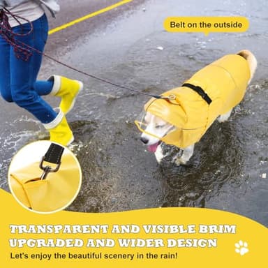 VavoPaw Dog Raincoat for Large Medium Small Dogs, Adjustable Dog Rain Jacket with Clear Hood, Dog Poncho with Magic Tape and Reflective Strips, Yellow, XL - Image 6