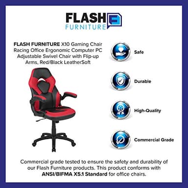 Flash Furniture X10 High-Back LeatherSoft Racing Style Gaming Chair with Flip-Up Arms, Ergonomic Padded Swivel Computer Chair, Red/Black - Image 12