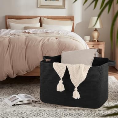 OIASKET 118L Extra Large Blanket Basket, 24.8"x17.7"x16.2" Woven Rope Baskets for Storage, Nursery Blanket Storage for Living Room, Toy Basket with Handle Organizing Comforter Cushions Pillows, Black - Image 6