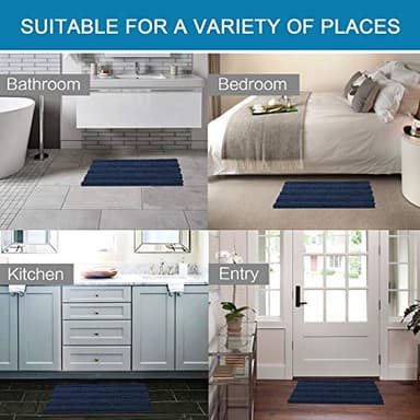 H.VERSAILTEX Navy Blue Bathroom Rugs 2 Piece, Bath Mat Set Slip-Resistant Extra Absorbent Soft and Fluffy Striped Chenille Bath Rugs, Floor Mats Dry Fast Machine Washable (20" x 32"/17" x 24") - Image 6