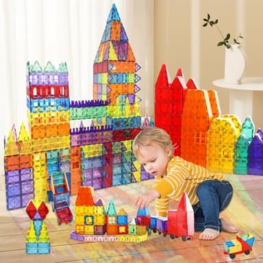 Paaxido Magnetic Tiles - 130PCS Magnetic Blocks for Kids, Magnet Tiles Building Blocks Set with 2 Cars, Construction STEM Magnet Toys Gift for Kids, Boys and Girls 3 4 5 6 7 8+ Year Old - Image 9