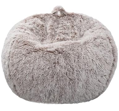 Fluffy Stuffed Animal Storage Bean Bag Chair Cover (No Filler), Faux Fur Comfy Bean Bag Cover for Organizing Plush Toys or Textile, for Adults Teens Kids Girls, Heather Camel - Image 2