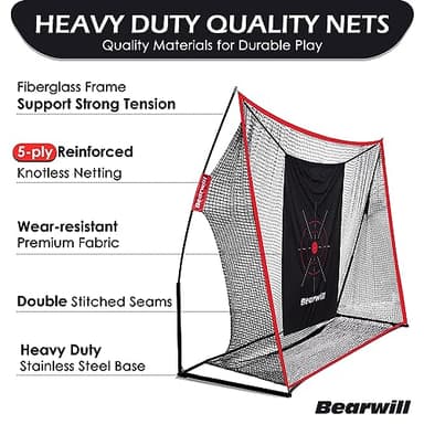 Bearwill Golf Net, 10x7ft Heavy Duty Golf Practice Nets with Mat, Target Cloth, 8 Tees, 6 Balls, Carry Bag for Backyard Driving Chipping Indoor Outdoor Training - Image 3