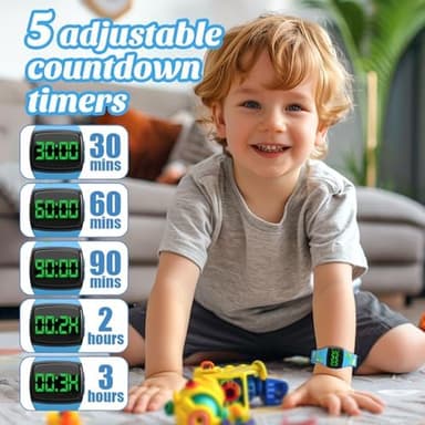 SKYROKU Toddler Potty Training Watch – Magnetic Charging, 5 Timing Modes, Ultra-Long Standby, Cute Dinosaur Design, Music & Flash Reminders, Silicone Strap, Large Dial for Easy Use (Blue - Image 5
