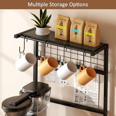 5 Tier Coffee Bar Station, Kitchen Stand with 4 S-Shaped Hooks, Farmhouse Corner Coffee Bar for Small Spaces, Bakers Rack for Kitchen, Entryway, Living Room, 13.43" D x 18.93" W x 53.31" H,Gray - Image 6