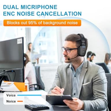 LEAYU Bluetooth Headset, 60hrs Noise Canceling V5.2 Over Head Headphones, Single Ear Trucker Wireless Headset with Mic, Mute Button, Multipoint, for Phones PC Computer Truck Driver Office Work - Black - Image 2