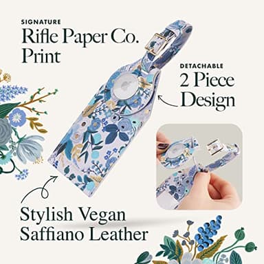 Rifle Paper Co. Luggage Tag, Holder for Apple AirTag - Travel Essentials Vegan Leather Luggage Name Tag w/ Metal Buckle, Unique Floral Print Luggage Tag w/ Airtag Case for Vacation - Garden Party Blue - Image 4
