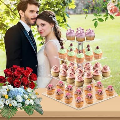 YestBuy 4 Tier Acrylic Cupcake Stand, Premium Cupcake Holder, Acrylic Cupcake Tower Display Cady Bar Party Décor â Display for Pastry(4.7" Between 2 Layers) - Image 3