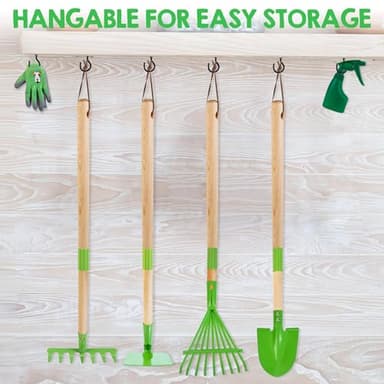 Amtreen Kids Gardening Tools Set - 6PCS Detachable Garden Tool Kit with Gloves, Shovel, Rake, Hoe, Leaf Rake & Spray Bottle - Wooden Handles with Hanging Hole, Perfect Outdoor Toy Gift for Ages 3-5 - Image 6
