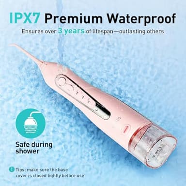 COSLUS Water Dental Flosser Teeth Pick: Portable Cordless Oral Irrigator 300ML Rechargeable Travel Irrigation Cleaner IPX7 Waterproof Electric Flossing Machine for Teeth Cleaning C20(F5020E) Pink - Image 3