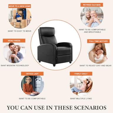 Sweetcrispy Massage Recliner Chair for Adults, Adjustable Home Theater Seating with Lumbar Support, Modern Fabric Reclining with Padded Backrest and Seat, Compact Sofa Chairs for Living Room, Black - Image 7