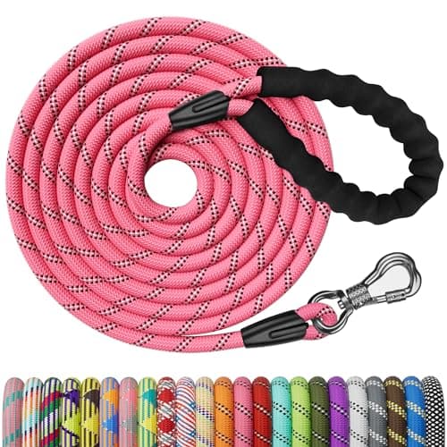NTR 50FT Long Dog Leash, Rope Dog Leash with Swivel Lockable Hook and Comfortable Padded Handle, Dog Training Leash Lead for Walking, Hunting, Camping, Backyard for Small Medium and Large Dogs, Pink - Image 1