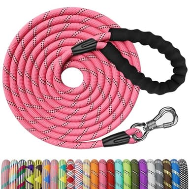 NTR 50FT Long Dog Leash, Rope Dog Leash with Swivel Lockable Hook and Comfortable Padded Handle, Dog Training Leash Lead for Walking, Hunting, Camping, Backyard for Small Medium and Large Dogs, Pink - Image 1