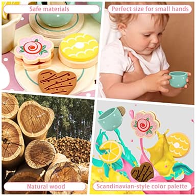 Wooden Tea Set for Little Girls Play Food Pretend Play Kitchen Accessories for 3 4 5 Years Old Girls and Boys Toddler Princess Tea Time Party Food Toys - Image 3