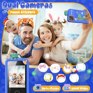 Luyiilo Kids Smart Phone Toys for Boys,Dinosaurs Gift Toys for Boys Ages 3-9 Christmas Birthday Gifts Mini Smart Phone Toys With 2.8" Touchscreen 16 Learning Games Dual Camera Music Player, 8G SD Card - Image 3