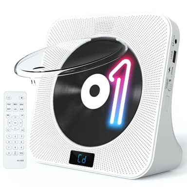 Desktop CD Player Portable with Bluetooth - Jimwey CD Players for Home with HiFi Speakers, FM Radio, Remote Control, LED Screen Display, Support CD/Bluetooth/USB/AUX, White CD Player for Gift - Image 1