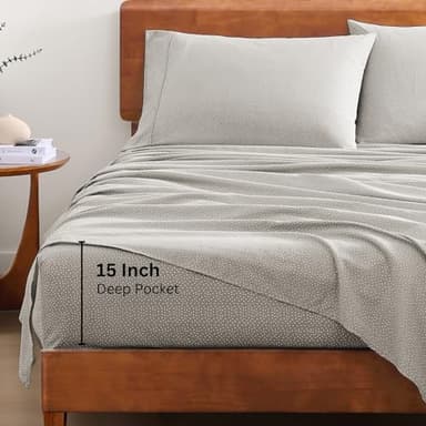LANE LINEN 100% Organic Cotton Sheets California King Size, Low Pilling Fade Resistant Naturally Cooling Cal King Bedding Set, Soft & Comfy Sustainably Produced Printed Cotton Sheets - Snowdrop - Image 5