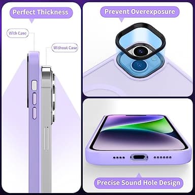 CACOE Magnetic Case for iPhone 13 & iPhone 14 6.1 inch-Compatible with MagSafe & Magnetic Car Phone Mount,Anti-Fingerprint TPU Thin Phone Cases Cover Protective Shockproof (Light Purple) - Image 6