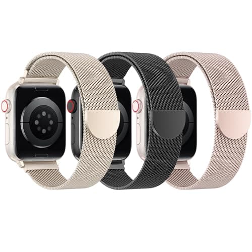 BELONGME 3 Pack Mesh Loop Compatible with Apple Watch Bands for Women Men 40mm 41mm 38mm 42mm 44mm 45mm 49mm 46mm Series 11 10 9 8 7 6 5 4 Ultra3 SE3 2, Stainless Steel Metal Magnetic Strap for iWatch - Image 1