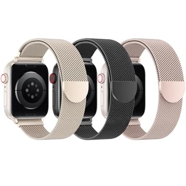 BELONGME 3 Pack Mesh Loop Compatible with Apple Watch Bands for Women Men 40mm 41mm 38mm 42mm 44mm 45mm 49mm 46mm Series 11 10 9 8 7 6 5 4 Ultra3 SE3 2, Stainless Steel Metal Magnetic Strap for iWatch - Image 1