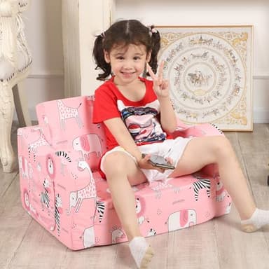 MOMCAYWEX Pink Kids Sofa, 2-in-1 Kids Couch Fold Out, Convertible Sofa to Bed for Girls and Boys - Image 4