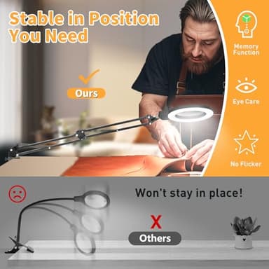 12X Magnifying Glass with Light, Any Color Modes & Stepless Dimming Brightness LED Magnifying Lamp with Clamp, Adjustable Arm Hand Free Lighted Magnifier for Craft Reading Repair Workbench Hobby - Image 5