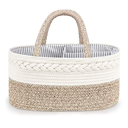 Maliton Baby Diaper Caddy Organizer, X-Large Cotton Rope, Rustic Style, Portable, 3 Compartments, A-Brown - Image 1