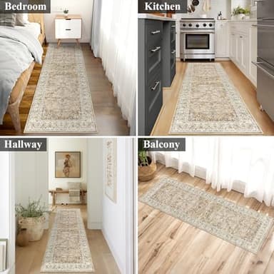 U'Artlines 2' x 6' Boho Hallway Runner Rug Vintage Farmhouse Non Slip Soft Washable Accent Runner Carpet for Kitchen, Entryway, Laundry, Living Room(Cream Tan) - Image 5