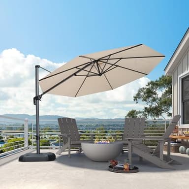 PURPLE LEAF 11 Feet Patio Umbrella Outdoor Cantilever Round Umbrella Aluminum Offset Umbrella with 360-degree Rotation for Garden Deck Pool Patio, Beige - Image 2