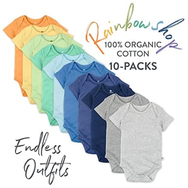 HonestBaby 10-Pack Short Sleeve Bodysuits One-Piece 100% Organic Cotton for Infant Baby Boys, Girls, Unisex, Rainbow Blues, 18 Months - Image 6