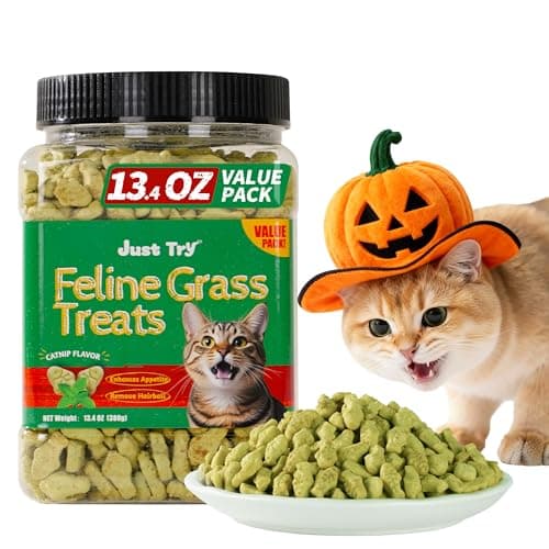 Just Try 13.4 OZ Cat Treats for Indoor Cats Hairball Control Natural Salmon Healthy Cat Grass Treats Kitten Snacks Training Biscuits Catnip for Cats Dental Care - Image 1