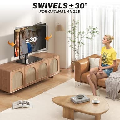 5Rcom Universal Swivel TV Stand for 27-60 inch Curved/Flat Screen TVs, Table Top TV Base Replacement Holds up to 88 lbs, Height Adjustable TV Stand Mount with Tempered Glass Base, MAX VESA 400x400mm - Image 3
