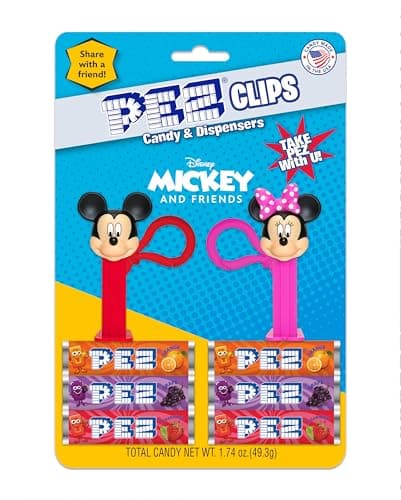 Mickey & Friends PEZ Clips (Two mini PEZ Dispensers on keychain clip + six candy refills) - Image 1