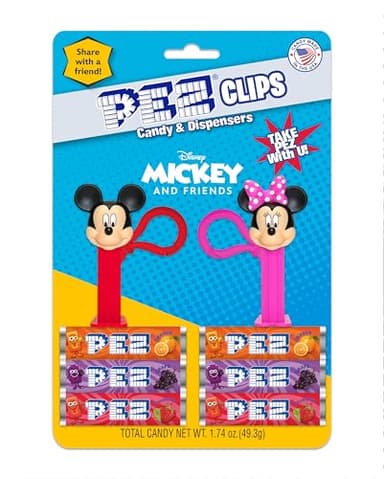 Mickey & Friends PEZ Clips (Two mini PEZ Dispensers on keychain clip + six candy refills) - Image 1
