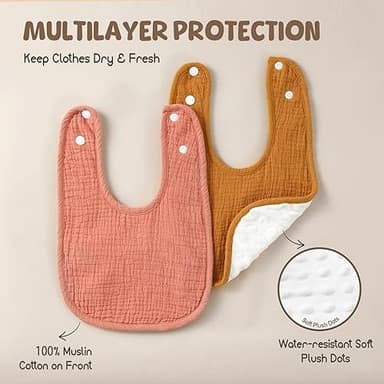 POIKSHARK 6-Pack Muslin Baby Bibs for Unisex Boys Girls, Solid Colors, Soft Cotton Baby Drool Bibs, Drooling and Teething Bibs for Infant, Newborn - Neutral - Image 2