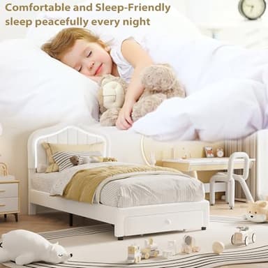 GarveeHome Twin Upholstered Bed Frame with Storage Drawer and Smart Led Headboard, Twin Size Platform Bed Frames for Kids, Wooden Slats Support, No Box Spring Needed, Easy Assembly, White - Image 5