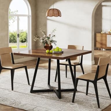 Tribesigns Square Dining Table for 2, 31.5" Industrial Dinner Table with Metal Base, Kitchen Table for Dining Room, Small Space, Apartment, Rustic Brown & Black - Image 4
