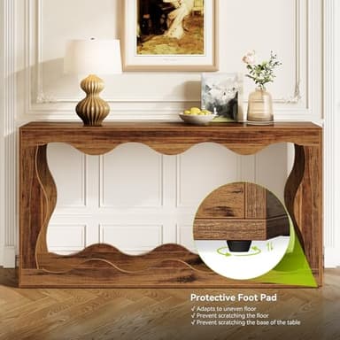 LITTLE TREE 63-Inch Entryway Table, Chic Design, Farmhouse Sofa Table Behind Couch, Scalloped Console Table with Build-in Storage Space for Entryway, Living Room, Hallway - Image 7