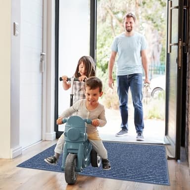COSY HOMEER Indoor Door Mat Floor Mats Dirt Trapper Wet Shoes and Paws, Front Door Outside Entry Welcome Outdoor Entrance Dog Cat Mat, Anti Slip Washable, 20"x32",Blue - Image 2