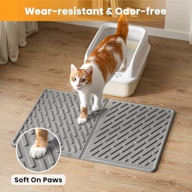Pieviev Cat Litter Box Mat, 24"x 17" EVA Scratch Resistant Litter Trapping Mat, Easy Clean for Scatter Control, Soft on Kitty Paws, Waterproof & Urine Proof for Indoor Use, Gray - Image 4