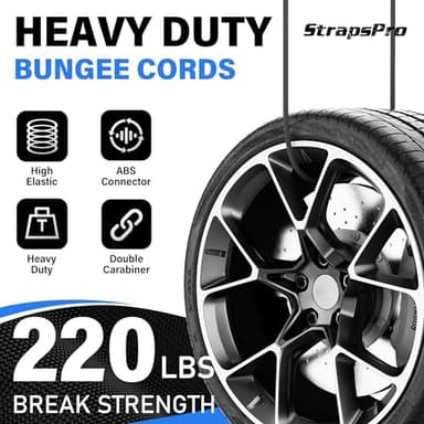 Bungee Cords with Hooks Carabiner Adjustable 48 Inch, Easy to Adjust from 7" to 48", Black Bungee Straps with UV-Resistance & Superior Elasticity for Cargo, Bike, Luggage, Carts, Truck, etc (12 Pcs) - Image 2