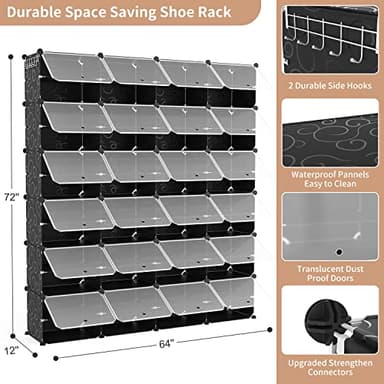 ROJASOP Shoe Storage Cabinet, 12-Tier Shoe Organizer 96 Pairs Extra Large Plastic Shoe Rack with Covers Portable Shoe Rack Organizer with Doors Big Shoe Rack for Closet Entryway Bedroom - Image 3