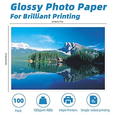 Uinkit 100 Sheets Inkjet Photo Paper Glossy 8.5x11 48lb 180Gsm Professional Photographic Paper Letter Size 8.5Mil Instant Dry Suitable for All Ink Printers - Image 3