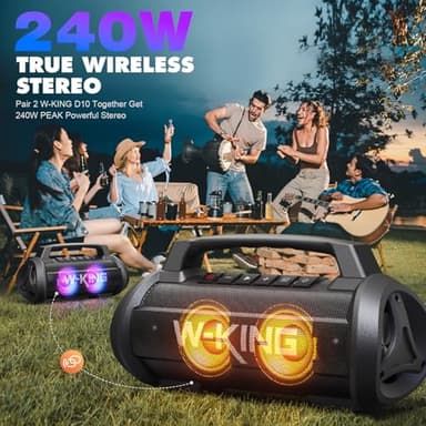 W-KING Portable Speakers Bluetooth Wireless, 120W Max Loudest Bluetooth Speaker, IPX6 Waterproof Outdoor Speaker with 70W Deep Bass/2*Subwoofer/DSP/EQ/42H/LED/MAC-in/Power Bank, Large Party Boombox - Image 5