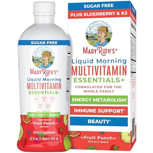 MaryRuth Organics Liquid Morning Multivitamin Essentials+ | Vitamin A C D E B6 B12 Biotin Zinc, Mens Womens Multivitamin, Immune Support, Beauty | Sugar Free | Vitamins for Ages 1+ | Vegan | 32 Fl Oz - Image 1