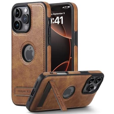 KSELF Leather Case for iPhone 16 Pro Max Case, Protective Slim with Kickstand Shockproof Phone Cases, Built-in Invisible Stand Compatible with iPhone 16 Pro Max 6.9'' (Brown, for iPhone 16 Pro Max) - Image 1