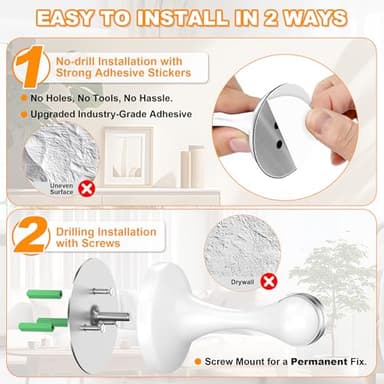Crosize Magnetic Door Stoppers 2 Pack, Stainless Steel Door Stops for Wall and Floor Mounting, Door Holder Keep Door Open, No Drilling Door Stop with Adhesive Tapes, White - Image 3
