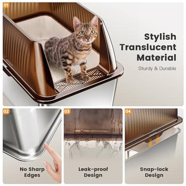 Tripamin 15” XL Stainless Steel Cat Litter Box Enclosure, XXL Stainless Steel High Sides with Lid, Extra Large Metal Cat Litter Box (Translucent Brown, XX-Large) - Image 6