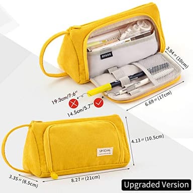 EASTHILL Big Capacity Pencil Case Canvas High Large Storage Pouch Marker Pen Case Simple Stationery Bag School College Office Organizer for Teens Girls Adults Student-Yellow - Image 4